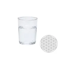 Vaso de agua de vidrio de borosilicato Flor de la Vida grabada en láser cerámico sobre la base exterior