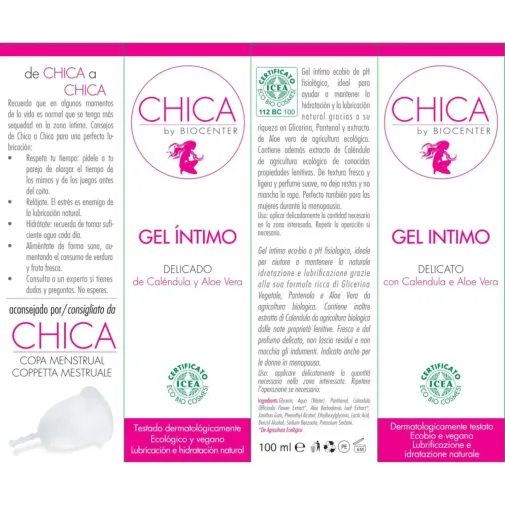 Caja exterior del Gel lubricante íntimo natural Biocenter con aloe vera y caléndula 100 ml