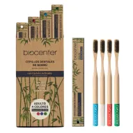 Packaging individuall en cartón y del pack de los 4 cepillos Biocenter de bambú