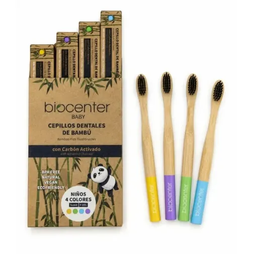 Cepillos Dientes Bambú Niños Carbón Activado Biocenter (Pack 4)