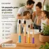 Flyer informativo con foto de una familia al fondo usando sus cepillos de dientes de bambú
