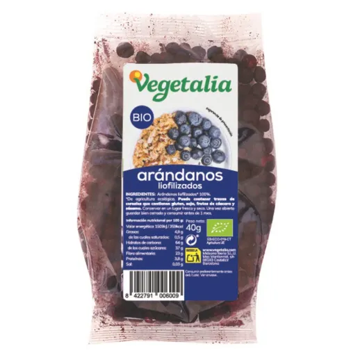 Bolsita de Arándanos liofilizados Bio ecológicos Vegetalia 40 g con su envase actual