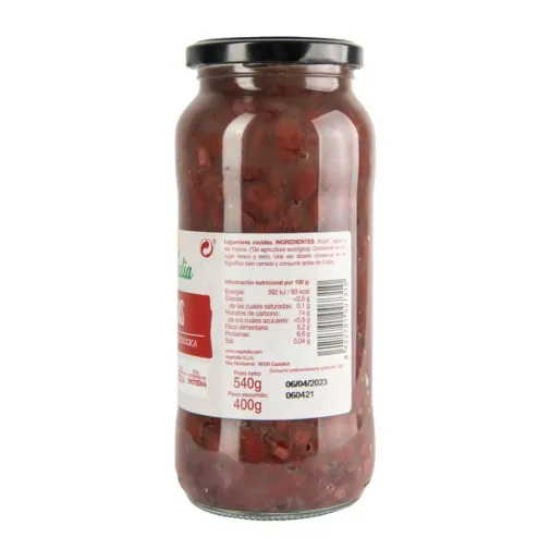 Información etiqueta de los Azukis bio esterilizados Vegetalia 540 g