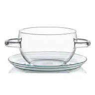 Bowl para sopa Hot-Pot con plato de vidrio Trendglas Jena (400 ml) con fondo blanco