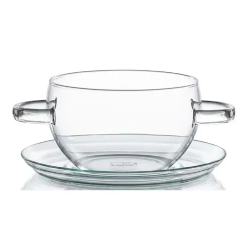 Bowl para sopa Hot-Pot con plato de vidrio Trendglas Jena (400 ml) con fondo blanco