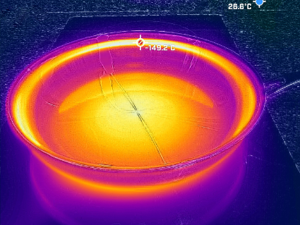 Sartén multicapa analizada con cámara térmica